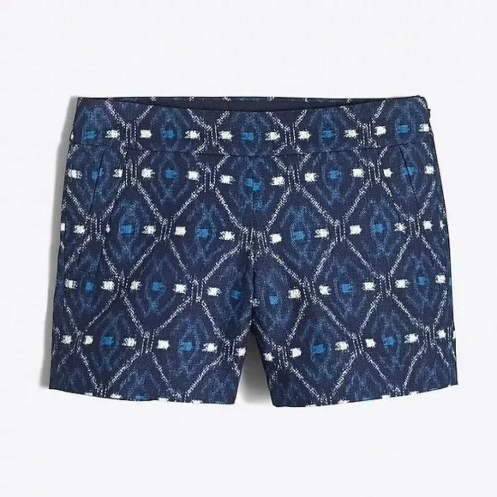 NEW J. Crew Blue Ikat Medallion Gauzey Chino Shorts Size 4